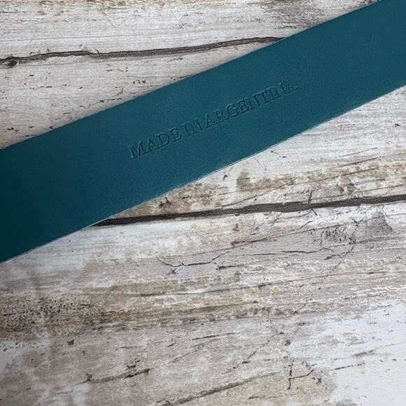 IZOD Leather Belt Sz XL Blue Studded Embossed Western Boho Cowgirl 36” Rodeo Y2K - Picture 10 of 12